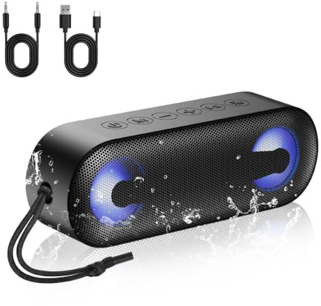 Altavoz Bluetooth Portátil Potente 40W, Altavoces Bluetooth 5.4 con Emparejamiento TWS,7 Cambios RGB, 30 H Reproducción, Impermeable IPX7, Speaker de Exterior para Viajes/Deportes/Fiestas/Ciclismo
