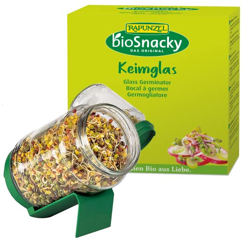 Rapunzel BioSnacky Small Germinator| Device for Growing Sprouts | Dishwasher-safe Glass Jar | Strong Lid with Drainage Holes | Approx 8x14cm