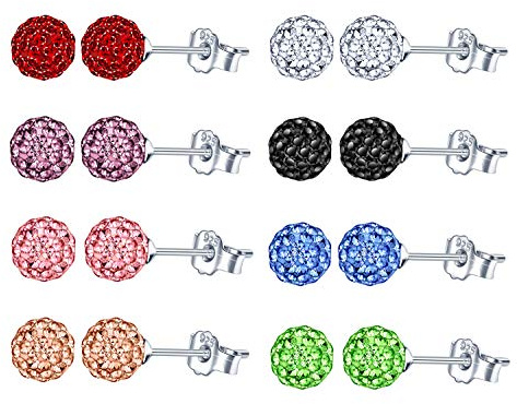 8 Paare Kristall Kugel Form 925 Sterling Silber Ohrstecker KRISTALL-KUGEL Damen Ohrringe in 8 FARBEN/Set