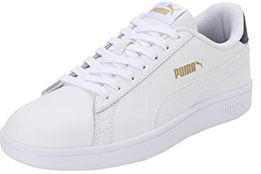 PUMA Unisex Puma Smash v2 L Low-Top, Puma White-Puma White-Peacoat-Puma Team Gold, 44.5 EU