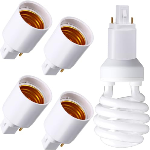 VILLCASE G24D to E27 Light Socket Adapter 2.56 x 1.38 x 1.38 Inches – Tool-Free Installation for Quick Lamp Base Conversion, Heat-Resistant PBT Housing for LED & Filament Bulbs – for Ceiling Fixtures