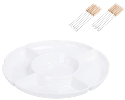 Bangyao Fondue Plates 4-Piece Set with 12 Fondue Forks, 25.4cm/10 inch, Ceramic, Contemporary Style
