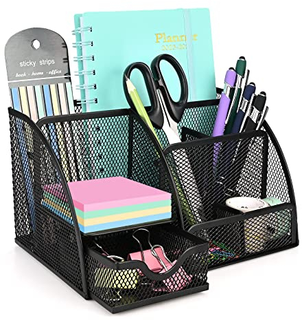 Schreibtisch Organizer, Stiftehalter Metall Multifunktional Stifthalter Bürobedarf Organizer Stifte Organizer mit Schubladen, Platzsparendes Desk Organizer 7 Sortierfächer für Büro Schule Zuhause