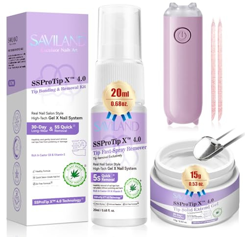 SAVILAND Solid Nail Glue Gel & Nail Glue Remover Kit: U V Light for Nails Complete Nails Tools for Press Ons Strong Nail Glue Gel Handheld Gel X Lamp for Gel Nails and Quick Press On Nail Remover