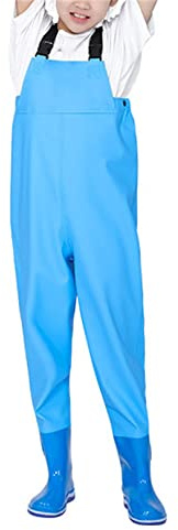 HWBZSZY Waders Leggeri per età 2-13 Anni, Stivali da Trampolieri per Bambini con Tracolla Regolabile, Pantaloni da Pesca in PVC/Nylon, Stivali da Pioggia per Ragazze E Ragazzi,Blu,31 EU