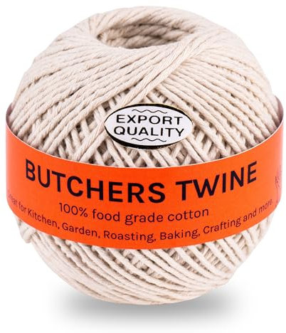 Cotton Butcher's Twine - 12 Ply Kitchen Cooking Twine for Meat Trussing, Roasting,Bread Baking, Kitchen String,Barbecue,Sausage Making Crafting DIY Projects Gardening 80m Thread Food Safe Durable