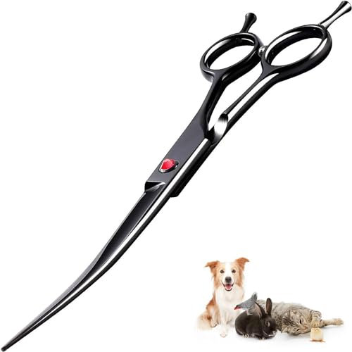 Floraslee professionell böjd hundsax – 19,5 cm (7,5 tum) pälssax för hundar, hundsax böjd pälssax – hundsax med ergonomiskt handtag (nedåtböjd) (svart)