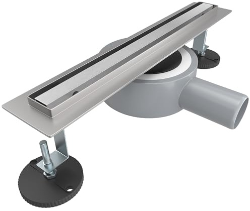 SONNI Duschränna i rostfritt stål 30 cm, komplett set avlopp 360° roterbar, smal 15 mm platta, med luktstopp, hårsil – kantbrunn