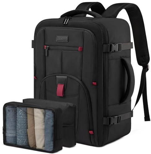 LOVEVOOK Handgepäck Rucksack Flugzeug, Reiserucksack Herren Damen, 17 Zoll Großer Laptop Rucksack, Travel Backpack Carry On Luggage für Männer Frauen Reise Arbeit Business, Schwarz