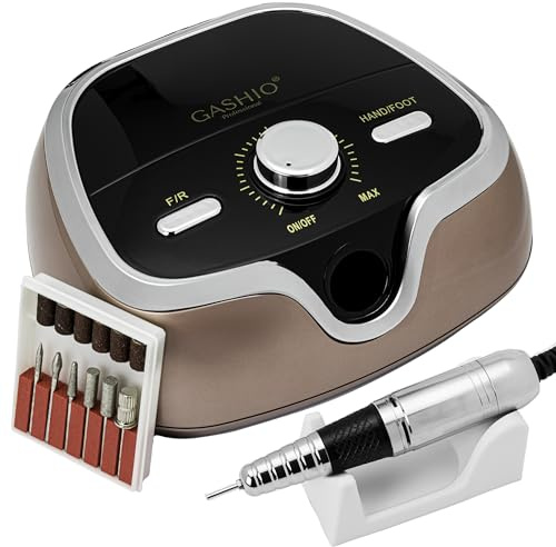 GASHIO® Fresa de uñas para uñas de gel, 65 W, profesional, lima de uñas eléctrica para uñas de gel, 35 000 rpm, con un juego de cortadores de galletas y pedal, manicura y pedicura, juego completo de