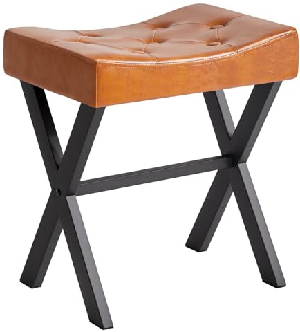 IBUYKE U-Forme PU vanité Tabouret, Tabouret de Maquillage carré avec X - Legs, Ottoman siège Repose - Pieds, Multifonctionnel Petite Table d'appoint pour Chambre à Coucher, Salon, Brun Clair WBD019J