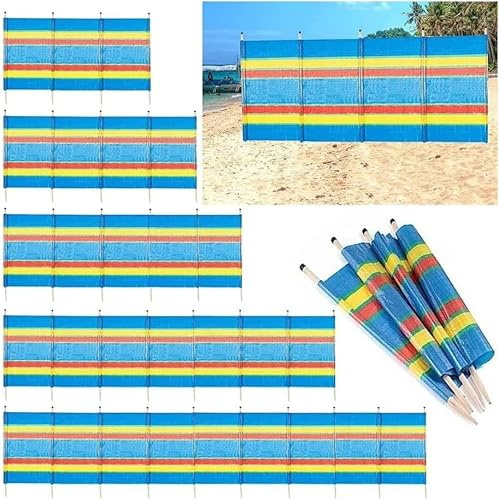MEHRU Multi-Coloured Wind Breaks, 4, 5, 6, 8, & 10 Wooden Beach Windbreak Screen, Wooden Pole Bright Wind Break & Sun Shelter for Camping Accessories, Privacy Screen Wind Breakers Camping.