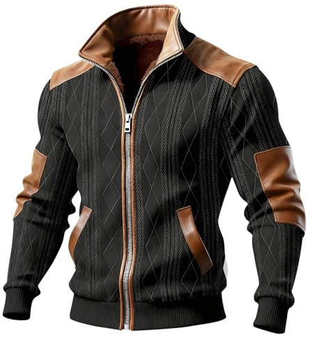 Générique Giacca da uomo, fodera in pile spessa con zip, a maniche lunghe, vestibilità aderente, per autunno inverno, giacca termica tattica da uomo, giacca da città, gilet da trekking urbano, Nero
