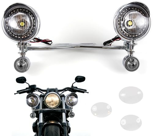 APEBAZY Universal faros auxiliares de moto custom LED con soporte 1 juego faros antiniebla para motocicleta cromados compatible con Shadow VT 750 1100