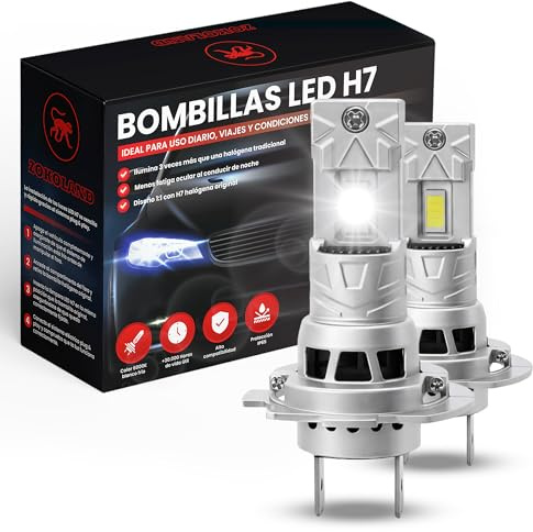 ZOKOLAND BOMBILLAS LED H7 40000LM 6500K Blanco Frío, Luces Coche y Moto, X20 Más Brillante, Ventilador 20000RPM, IP68 Impermeable, Plug & Play, Reemplazo Halógena, Pack 2 PCS