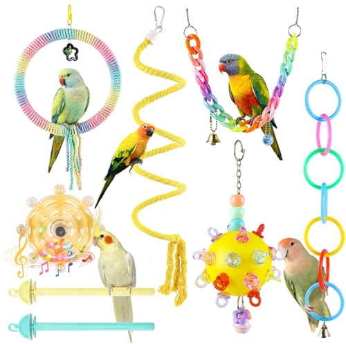 Fnaobai Jouet Perroquet 8 Pièces Corde de Coton à Suspendre Balançoire Colorée Rotative Perchoir à mâcher Jouets pour Cage à Oiseaux Jouet pour Inséparable Calopsitte Perruche Pinsons