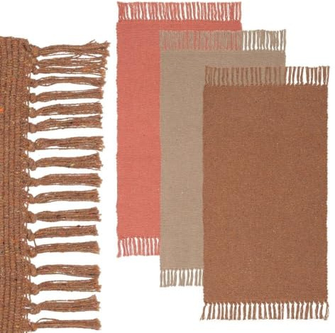 3 alfombras rectangulares de algodón marrón rosa y beige de 50x80cm