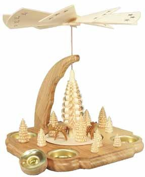 Rudolphs Schatzkiste Pyramid with Deer tealight and Candle 25cm Table Pyramid Erzgebirge Wood