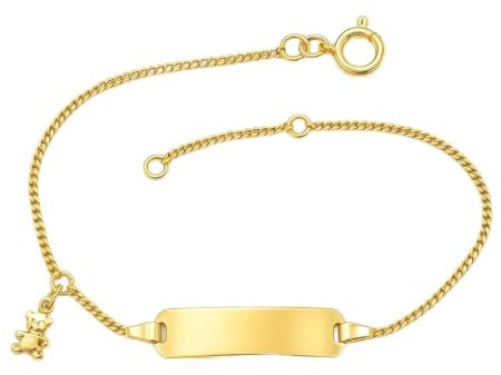JC Schmuck 585 Gold Baby ID-Armband Kinder Goldarmband 14 cm mit Bär I Panzer-Armband mit Gravur I Gold Namensarmband I Babyarmband mit Namen I Kinderschmuck made in Germany I 5.56049-1