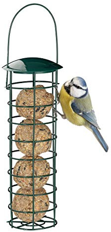 Relaxdays Mangeoire pour Oiseaux à accrocher, Lot de 2, borne à Nourriture pour Oiseaux, avec Toit, Fer; 31 cm, Vert foncé