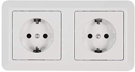MC POWER - Steckdose 2-fach Wandsteckdose mit Rahmen | CUP - Beginner 2S | 3-teilig | Doppelsteckdose Schutzkontakt Unterputzsteckdose weiß, poliert