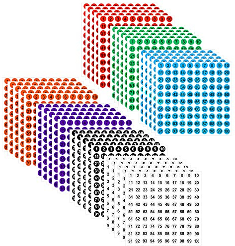 AIEX 35 ark klistermärken nummer 1-100 rund vinyl 7 färger nummerdekal vattentäta etiketter för sortering organisera förvaringslådor skåp kontorsskolmaterial (1 cm)