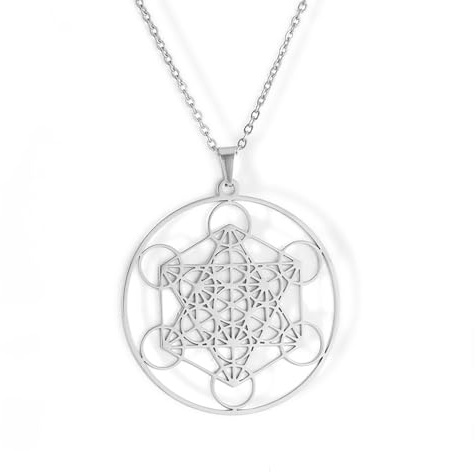 Amaxer Metatrons Cube Collier pour Femmes Étoile de David Archange Métatron Déclaration de Protection Évidé Chaîne En Acier Inoxydable Pendentif Charme Collier pour Femmes Filles