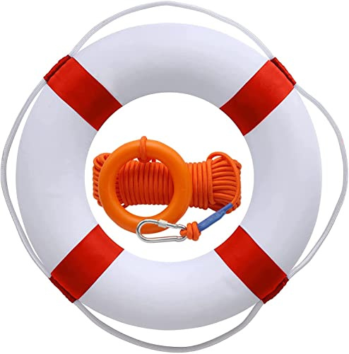 20 Inch Pool Safety Life Preserver Throw Ring Buoy- Swim Foam Rings for Swimming Pool Wall Decoration with 98.4FT Water Floating Lifesaving Rope