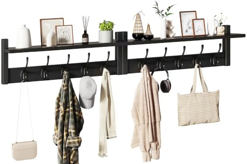 YMYNY 47.2 Coat Rack Wall Mount with Shelf and 10 Hooks, Black UHWS004B-2