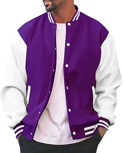 OBiQuzz Giacca college da uomo Oldschool Bomber da uomo alla moda, vestibilità normale, da aviatore, con colletto alto, da baseball, con tasche, giacca leggera