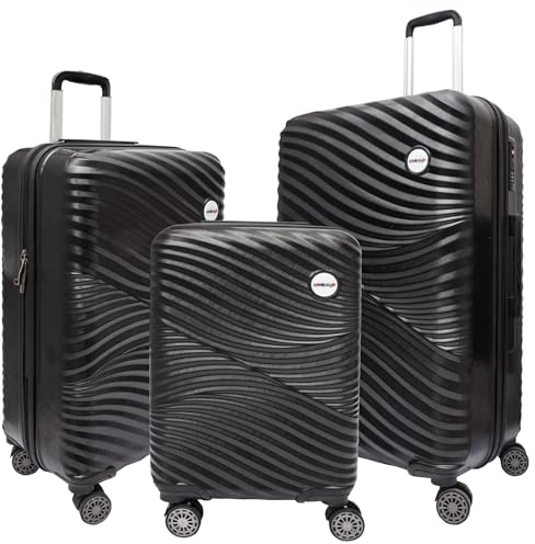BiggDesign Moods Up Gepäck, Hochresistentes und strapazierfähiges ABS-Material, 360° Schwenkräder aus Silikon, sichere Reisen mit speziellem Verriegelungssystem, Schwarz - Set