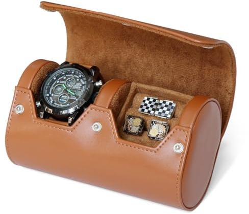 Bonaking PU Leather Watch & Cufflink Travel Case Combo, Small Watch & Cufflink Ring Organizer, Portable Storage Box For Men Gift
