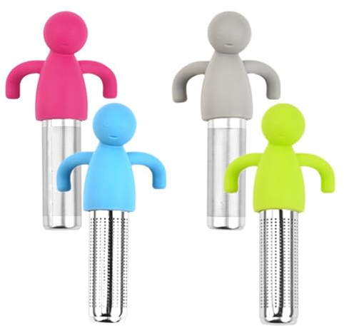 Wanfoou Lot de 4 filtres à thé en acier inoxydable - Passoire à thé - Passoire à thé pour sachets de thé en vrac - Filtre à thé créatif avec poignée en silicone - Filtre à thé - Filtre à épices pour