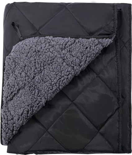 REDCAMP Waterproof Camping Blanket with Sherpa, 150x126cm， Black