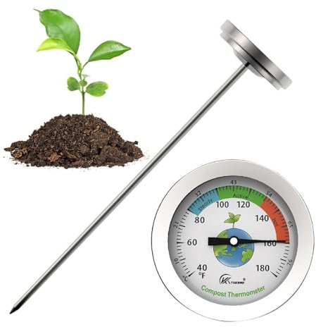 Termometro per compost, termometro per la temperatura del suolo, termometro con quadrante in acciaio inox per la casa e il cortile, compostaggio. 50 mm diametro C&F quadrante, acceleratore di compost
