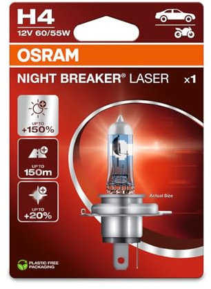 OSRAM NIGHT BREAKER LASER H4, +150% more brightness, halogen headlight lamp, 64193NL-1BL, 12V, blister (1 lamp)