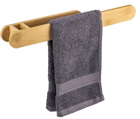 eluno Porte-serviettes en bambou au design naturel, barre à serviettes idéale pour la cuisine et la salle de bain, convient pour les serviettes, les serviettes d'invité et les torchons de cuisine, à