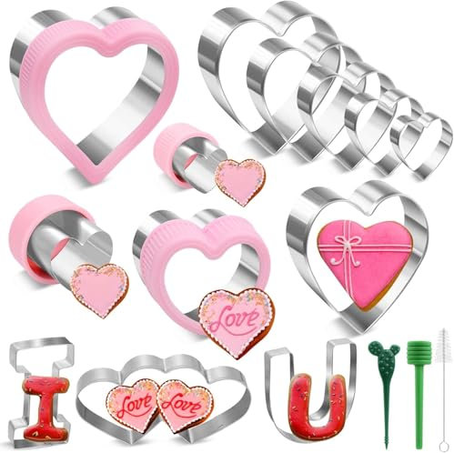 Selizo 12 Pcs Herzausstecher Set, 9 verschiedene Herz Ausstecher,Valentinstag Plätzchenausstecher,Edelstahl Herz Ausstechformen für Valentinstag Kekse, Kuchen, Biscuits und Sandwiches