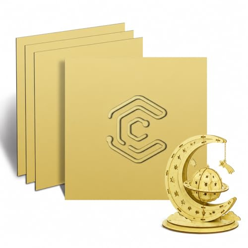 Creatorally Colorato Compensato 3mm, Legno di Tiglio per Laser 30x30 cm 4 Pezzi, Colori Compensati per Incisione e Taglio Pirografia Fai Da Te (Oro)