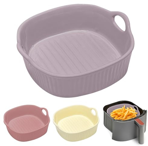 Rund ugnsform, keramik, ugnsform för varmluftsfritös 18,5 x 16,5 x 5,5 cm, lasagneform ugnsformar, färgglad glaserad bakform rund, för lasagne, pommes frites, soppa (lila)