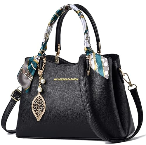 Myhozee Borsa Da Donna Elegante Borse Tote Bag Borsetta in Pelle Borsa Mano Donna Borsa Donna Tracolla Media Lavoro Borsa a Spalla Donna con la Cerniera Nera
