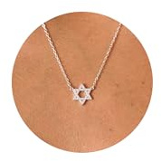 LLWOM Dainty Gold Necklace-14K Silver Plated CZ Star Of David Necklace for Women Simple Jewelry Everyday for Women