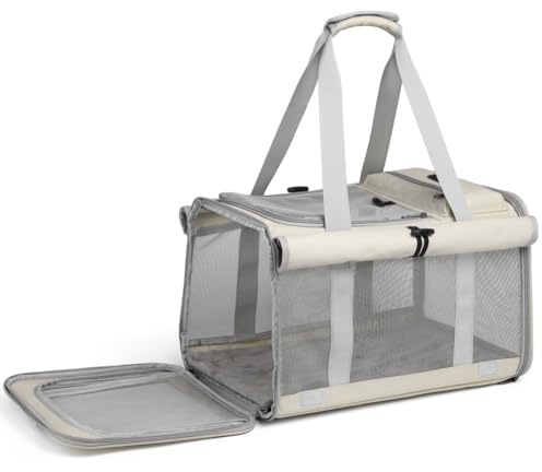 Transportín Bolsa Porta Mascota Gato Perro 8kg, Bolsa Bandolera para Viaje con Cremalleras de Seguridad, Transportador con Lados Blandos Cómodo Plegable Transpirable, Aprobada por Aerolínea