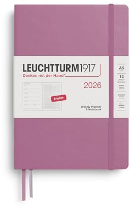 LEUCHTTURM1917 372701 Wochenkalender & Notizbuch Dotted Medium (A5) 2026, Dusty Rose, Englisch
