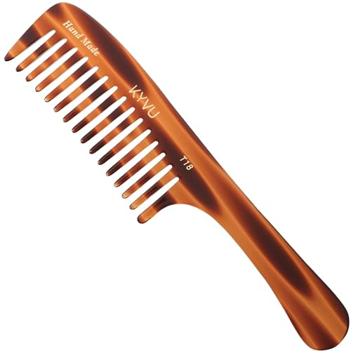 KYVU T18 mild glidkam med handtag – handgjord bred tandad stylingkam för känsliga hårbottnar – 22 cm – cellulosaacetat, sköldpaddsskal finish