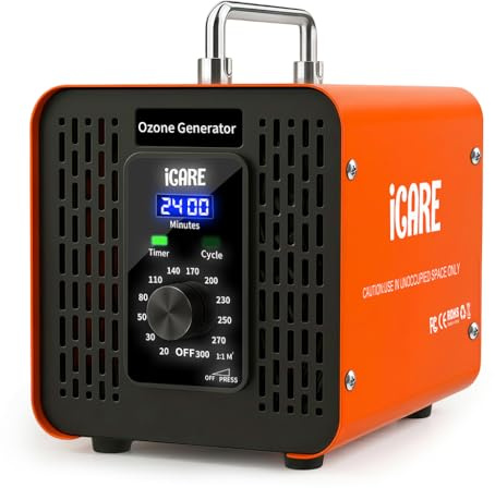 Générateur d'Ozone Domestique 60000mg/h, Generateur Ozone à Bouton Électronique avec 2 Mode, Machine à Ozone pour Purification de l'Air et Élimination des Odeurs pour Maison, Voiture, Salle de Bain