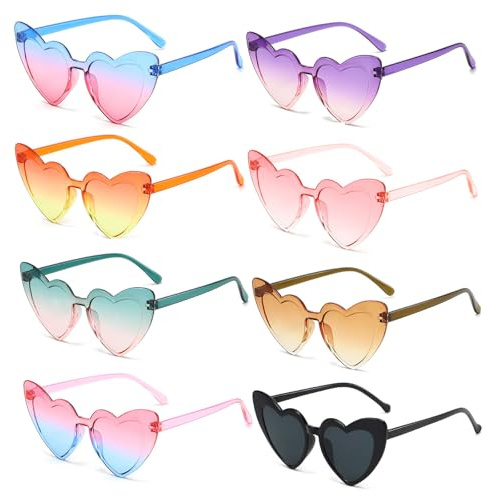 Erwoullt Party Glasses for Boys and Girls, Love Heart Shaped Festival Sunglasses, Hen Party Glasses Coloured Glass Fashion Funky Eyewear, Birthday and Bachelorette Party Favours Photo Booth Props