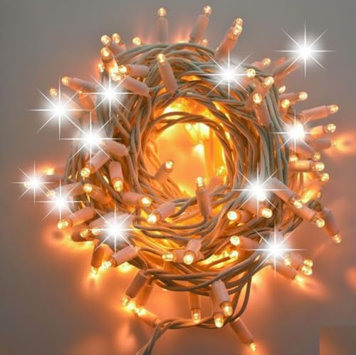 Catena luminosa LED da esterno Natale luci natalizie con 50 Maxi LED Reflex da 8 mm cavo gomma bianco 5 Metri prolungabili 40 led Caldo fisso 10 Bianco intermittente allestimenti cielo stellato
