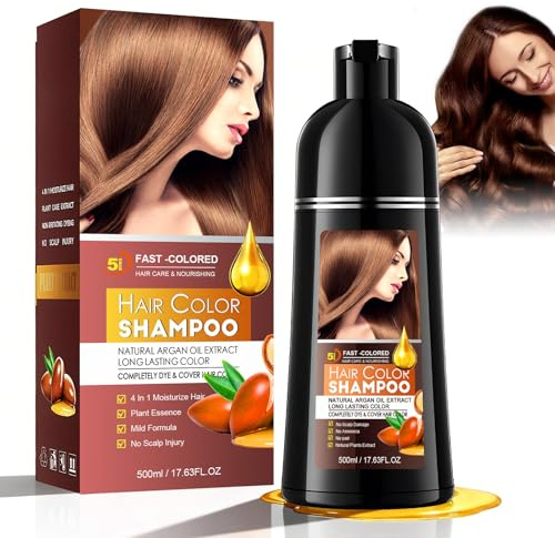 Shampoing Colorant Chatain Foncé 500ml,Hair Dye Shampoo 4 en 1,Color Shampoo Instantané pour Cheveux Gris,Teinture Facile à Utiliser à la Maison,Coloration Chatain Foncé,Teinture Femme Homme