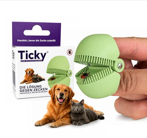 ticky - 3-in-1 tick tweezers for catching and killing ticks in dogs and cats | Unique, protected & hygienic: remove without skin contact. Also suitable for fleas. With tick loop, tick hook, tick card